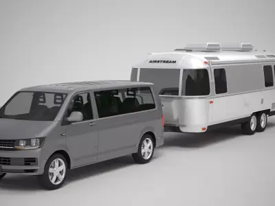 Airstream Land Yacht and Volkswagen Caravelle 3D model