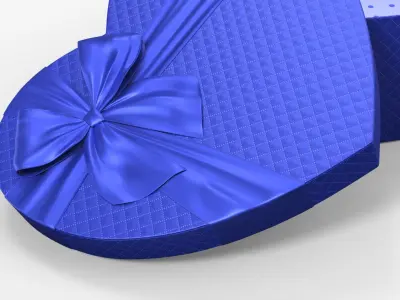 Open Heart Gift Box with Ribbon Blue 3D model