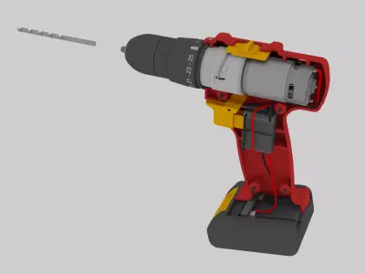 Cordless Drill with Full Internal Components 3D model