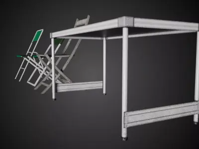  Folding Chairs and Table Low-poly 3D model