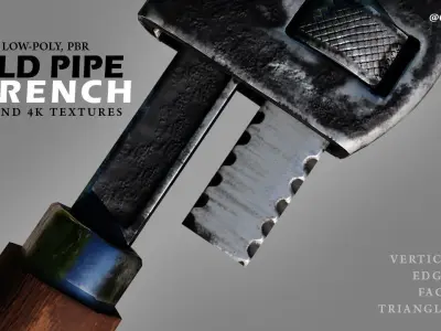 Old Pipe Wrench Low Poly PBR Game-Ready Asset Free low-poly 3D model