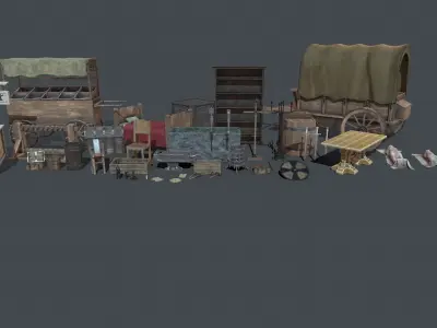 Medieval elements Low-poly 3D model