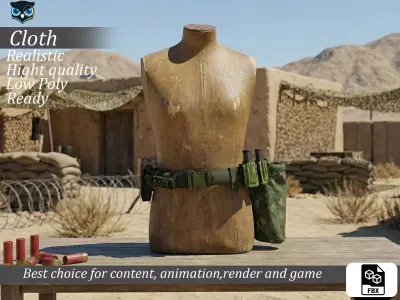 Modern Tactical Battle Belt  Multicam and Green Low-poly 3D model
