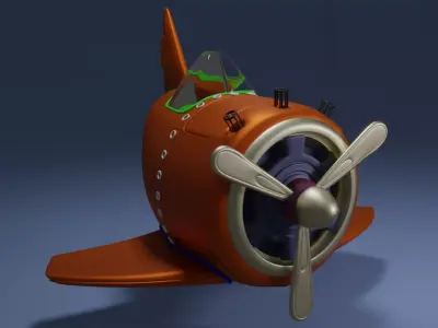 Aircraft orange toy airplane Free low-poly 3D model