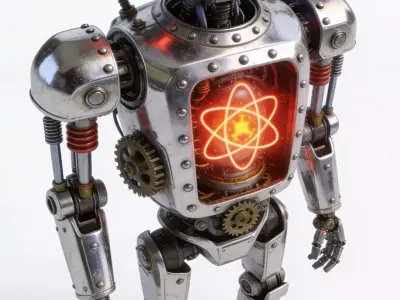 High Fidelity Chrome Atompunk Security Droid 3D Model Low-poly 3D model