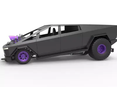 Tesla Cybertruck pulling truck 2wd Scale 1 to 25 3D print model
