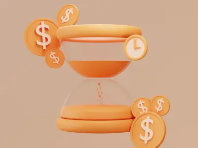 3D Illustration sand clock with dollar coin 3D model