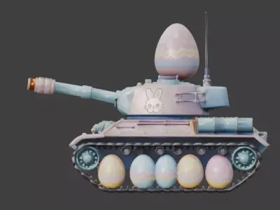 3D EASTER THEMED TANK WITH EGG WHEELS Low-poly 3D model