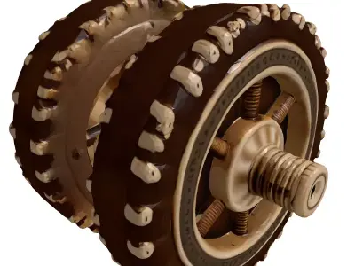 Ornate Steampunk Leather Brass Wheel 3D model