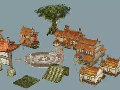 Ancient Japanese Village Collection Low-poly 3D Model Low-poly 3D model