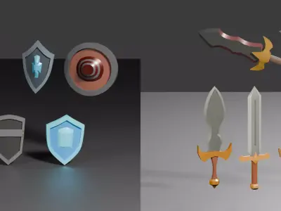 Low Poly Medieval Weapons and Shields Pack  20 Models Low-poly 3D model