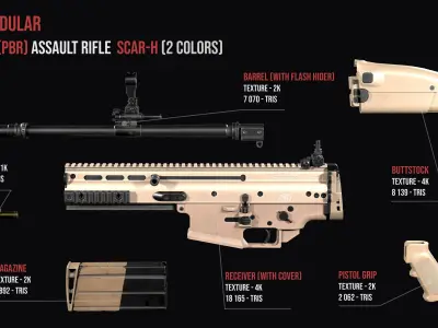 modular assault rifle FN SCAR-H mk 17 Low-poly 3D model
