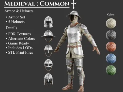 Medieval Collection Common Armor and Helmets 3D Model Pack
