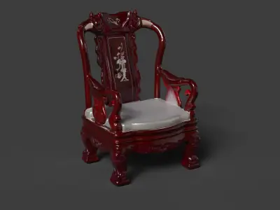 Chinese dark cherry wooden arm chair Low-poly 3D model