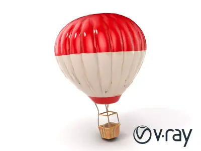 Classic Hot Air Balloon Model with Striped Envelope and Wicke... Low-poly 3D model
