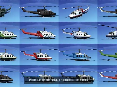 39 Police Search and Rescue Helicopters 3D Model Pack