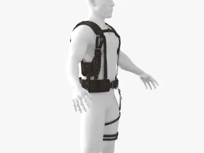 Leather Harness Holster and Leg Pouch with Knife Low-poly 3D model