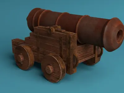 Medieval Cannon Low-poly 3D model 5