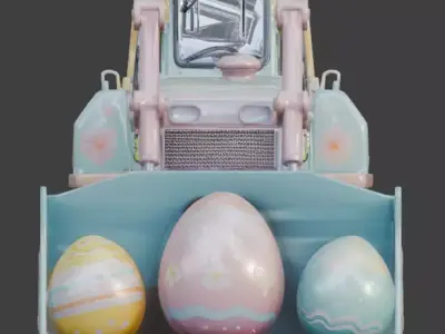 3D EASTER THEMED BULLDOZER WITH GIANT COLORFUL EGGS V02 Low-poly 3D model