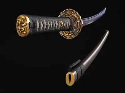 Katana PBR render -  ready for game Low-poly 3D model