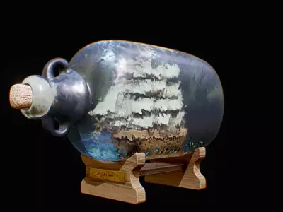 Vintage Ship in Glass Bottle Detailed 3D Model 3D model