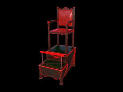 Old Vintage Shoeshine Chair and Platform Low-poly 3D model