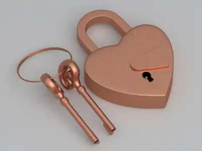 Vintage Love Heart PADLOCK With SKELETON Keys Copper 3D model