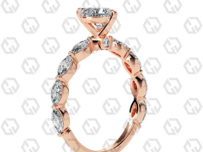 Ring 174 Heart Shape marquise on shanks with Gems 3D print model