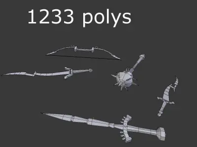 5 low poly fantasy weapons pack 3 Low-poly 3D model