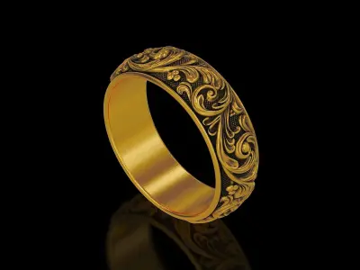 Men Antique floral carvings eternity band Ring v4 3D print model