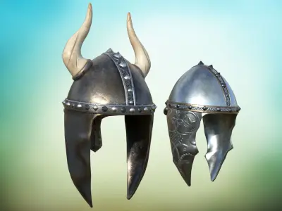 Stylized metal helmet of a knight PBR game ready Low-poly 3D model