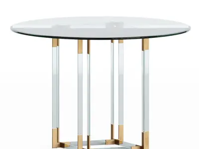 Dining Set round glass table with brass legs 3D model