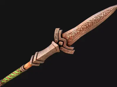Medieval Wooden Spear Glaive Halberd Weapon Low-poly 3D model