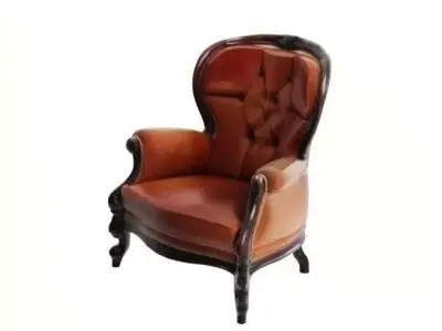 Traditional Orange and Wood Armchair Vintage Low-poly 3D model