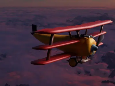 airplane low poly biplane flying above clouds Low-poly 3D model