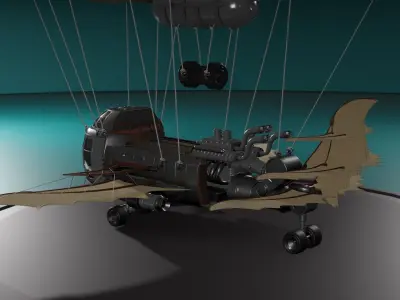 airship airplane with parachute 3D model