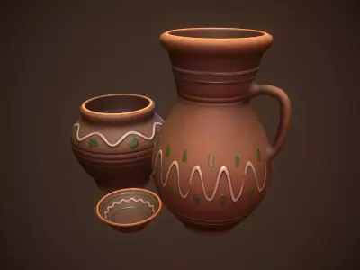 Stylized Traditional Ukrainian Pottery - Low-poly Game-ready PBR Low-poly 3D model