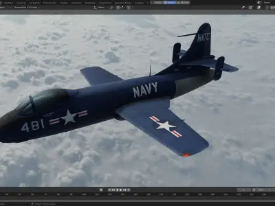 Vought F6U Pirate jet fighter Hand painted game model Low-poly 3D model