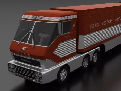 Big Red Gas Turbine 1964 Concept Semi Truck and Double Trailer Low-poly 3D model