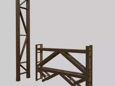 Hanger Side Beams and Pillars Low-poly 3D model