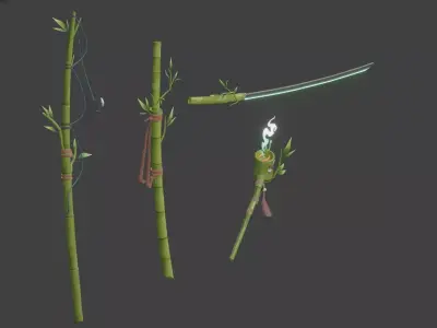 BAMBOO KATANA SAMURAI and TOOLS1 Low-poly 3D model