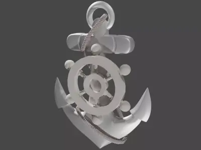 High Res Metal Ship Anchor with a Rope 3D model