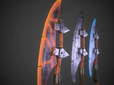 Stylized fantasy  metal lava and ice axe  Low-poly 3D model