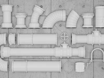 Game-Ready Modular Pipes Asset Low-poly 3D model