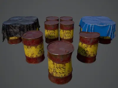 BARRELS OIL Game Ready LowPoly Low-poly 3D model