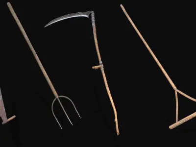 Medieval Farming Tools Low-poly 3D model