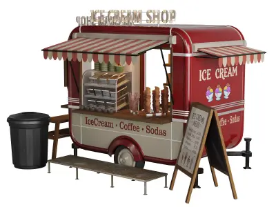 IceCream Food Cart Trailer 3D model
