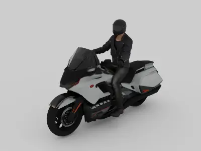 Honda Goldwing 2024 And Biker Ride Pose Free 3D model