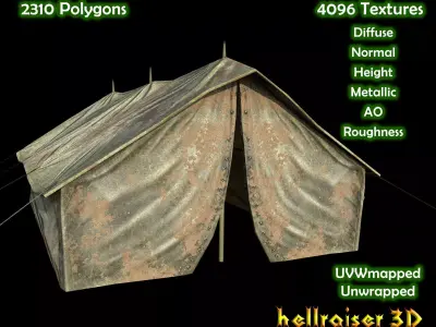 Military Tent - PBR - Textured Low-poly 3D model