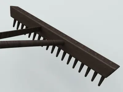 wooden medieval rake Low-poly 3D model